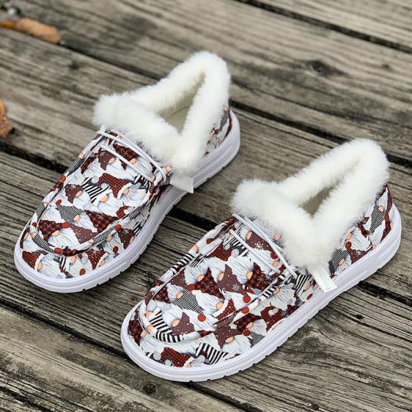 Fashion Shoes Woman 2025 Casual Female Sneakers Flats Autumn Print New Dress Fall Big Size Winter Short Plush Leisure Rubber Rome PU Flo