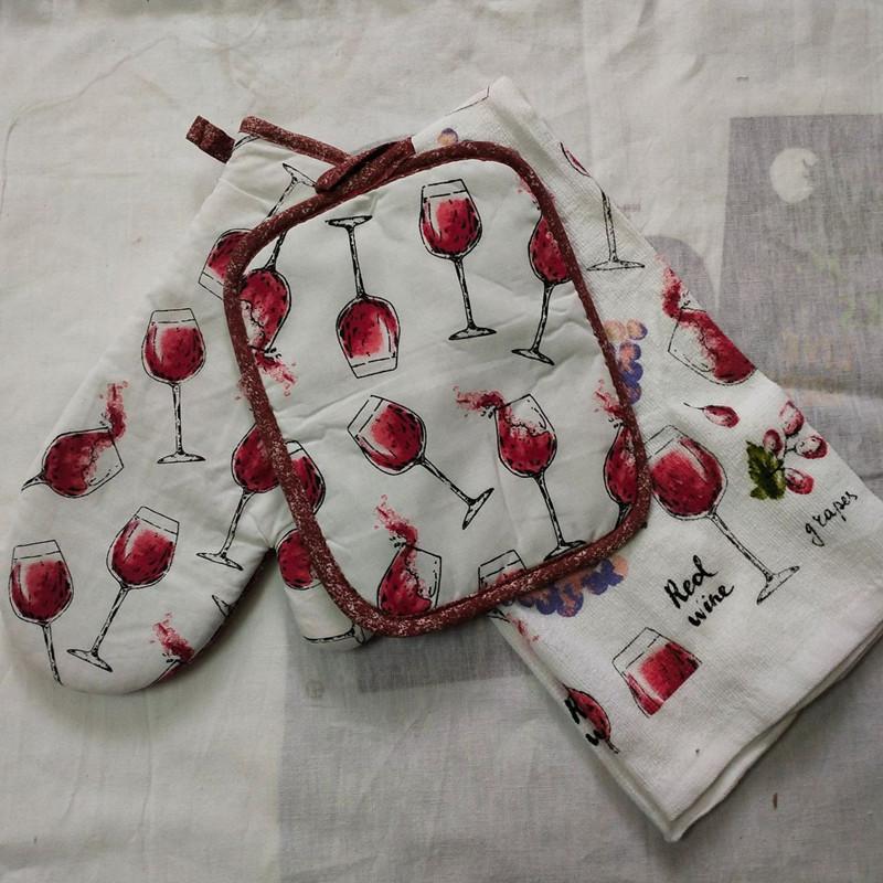 3Pcs/Set Flower Fruits Printed Nordic Kitchen Anti Scald Microwave Oven Glove Insulation Pad Tea Towel Baking Tools