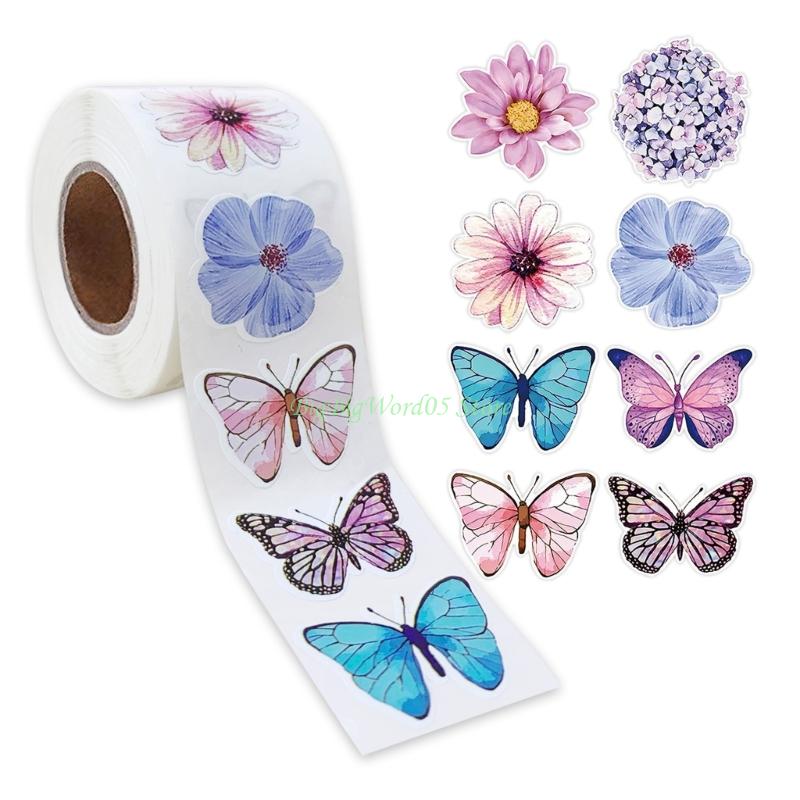 24TE 500Pcs Butterfly Flower Adhesive Sticker Wrapping Label For Journal Planner Scrapbooking Photo Album Embellishment