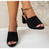 Damen Wildleder Dicke Absatz Sandalen Sommer Neuer Stil Runde Zehenpartie Flacher Ausschnitt Linie mit Rutschfesten Verschleißfesten High Heels Pumps