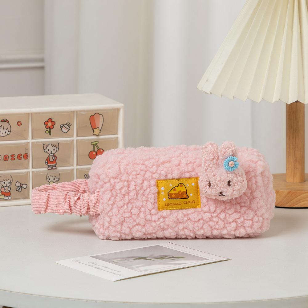 Quilted Pencil Pouch Plush Pencil Case Fluffy Pen Bag Gadget Pouch Box Makeup Cosmetic Bag