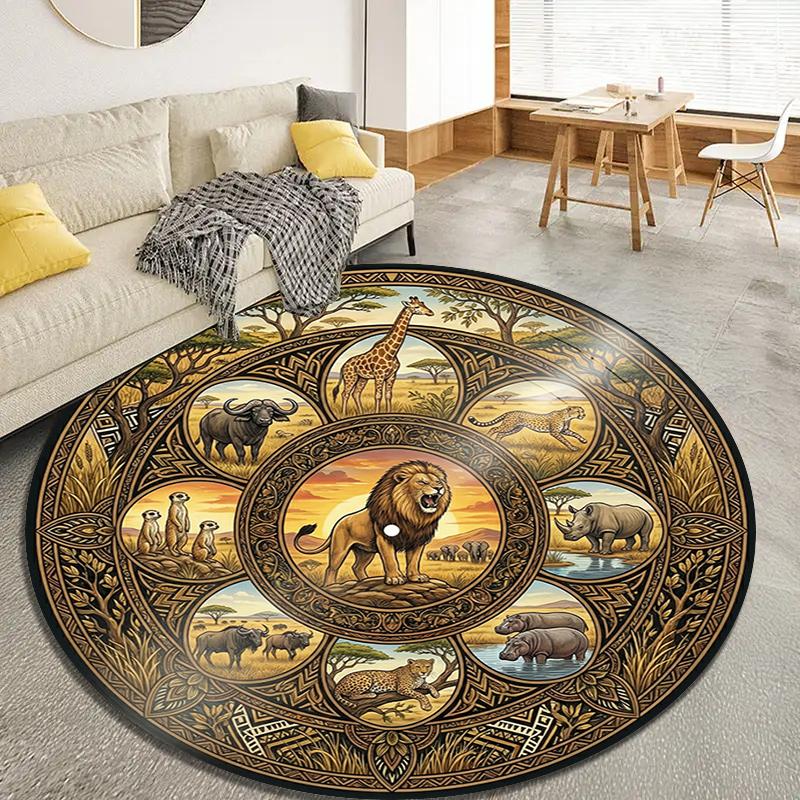 African Tribal Mandala Round Area Rug,Carpet Rug for Living Room Bedroom Sofa Playroom Decor,Non-slip Floor Mat Q0006