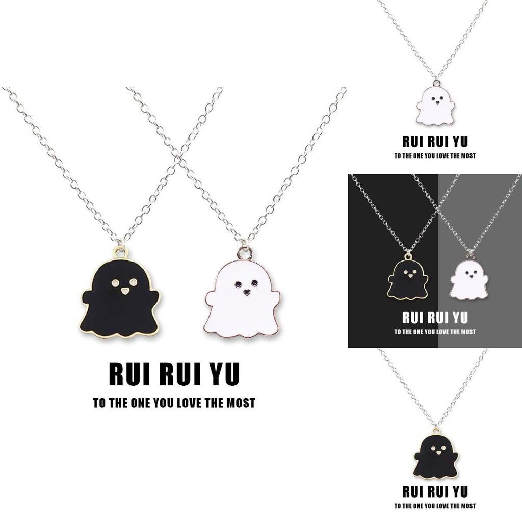 Black And White Ghost Necklace Halloween Gift Alloy Pendant Cartoon Style Regular Chain