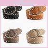 Women Streetwear Faux Leather Rivets Belt With Alloy Metal Buckle For Daily Use