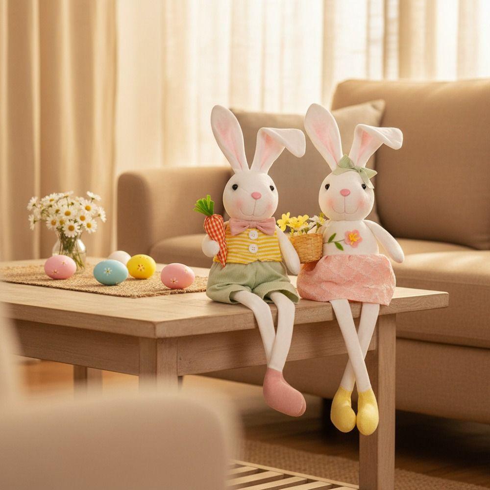 Carrot Flower Basket Easter Rabbit Decoration Adjustable Long Legged Rabbit Doll Office Desk