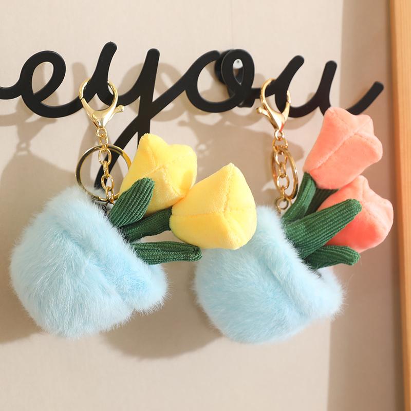 1pc Flowerpot Plush Flower Pendant Cute Key Ring Keychain Rose Tulip Anthurium Succulent Plant Stuffed Fashion Accessory Gift
