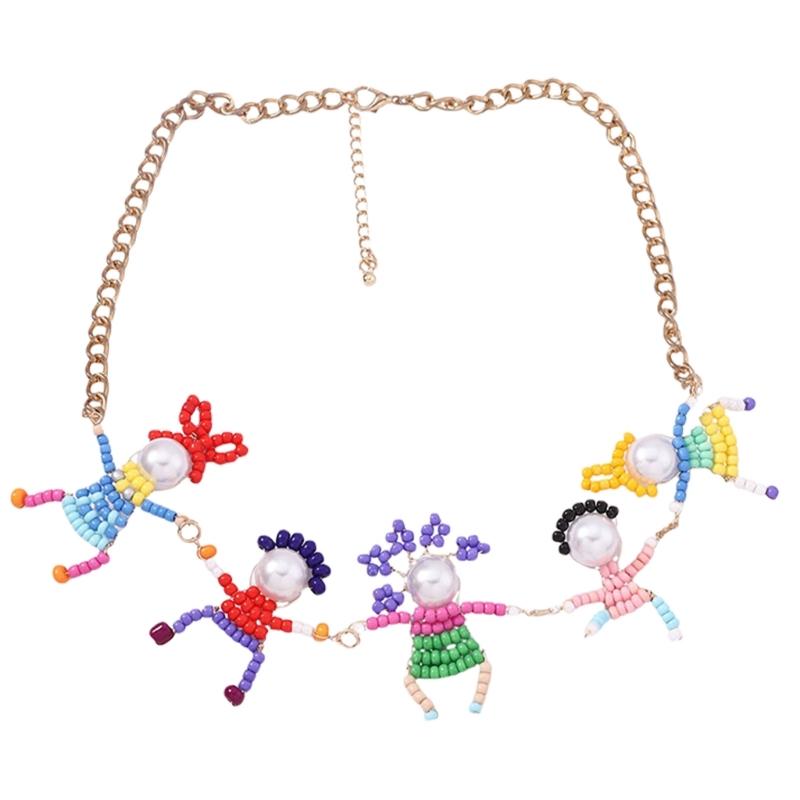 Cute 3D Figurine Charm Collar Necklace Playful 3D Human Necklace Pearls Neckchain Trend Clavicle Chain Accessory