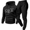 2026 New Arrival Men's Letter Print Hoodie & Pants Set - European and American Style, Hot Selling Two-Piece Outfit