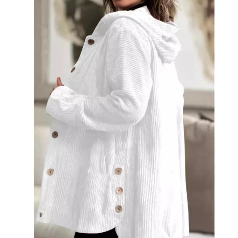 Spring European and American Fashion Loose Fitting Corduroy Jacket for Women  Casual Hooded Jackets