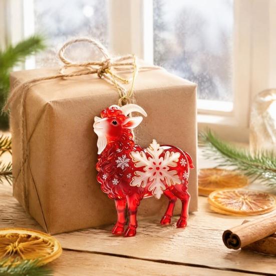 Christmas Ornament Gift Ideas Sheep Hanging with Snowflake Decor, 2D Flat Acrylic Pendant Festive for Family Rope Holiday Tree Party Supplies Home And