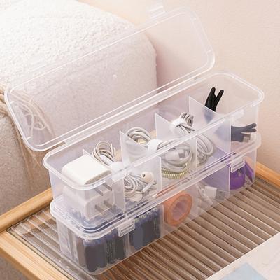 Transparent Data Cable Storage Box with Lid 5 Compartments Large Capacity Multi-purpose Charging Cord Jewelry Trinkets Organizer Case Container