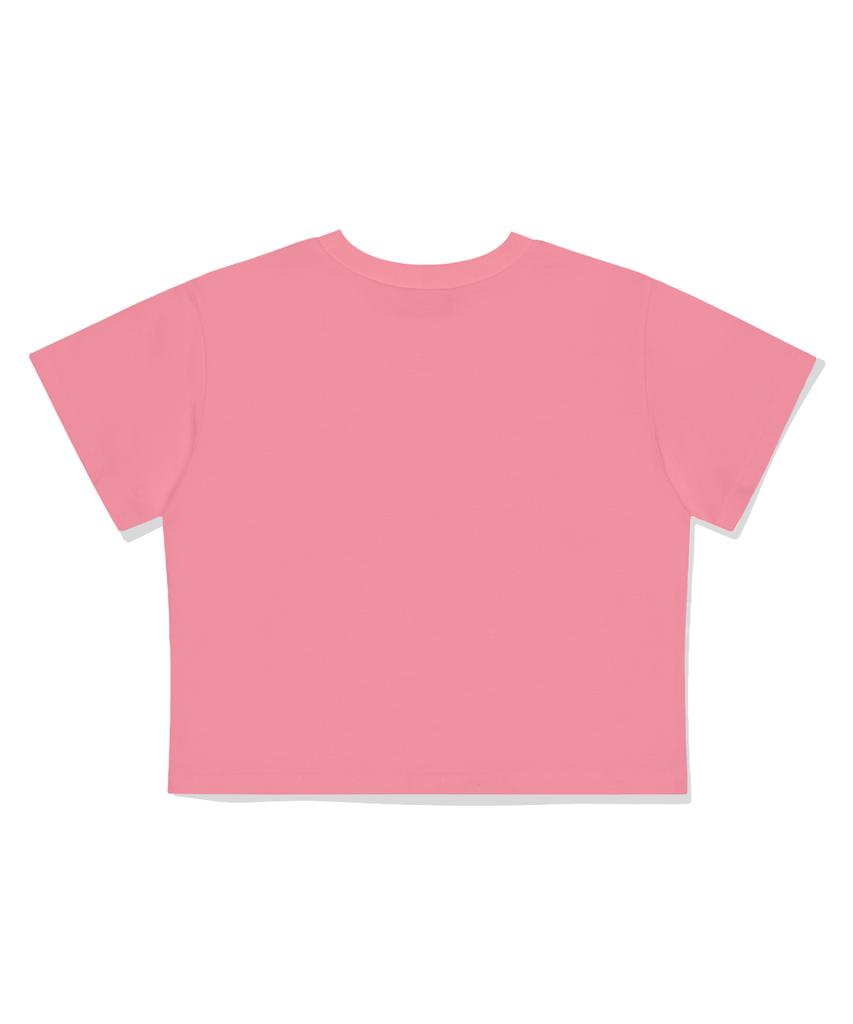 PAGESIISII Soft Pink Crayon Flower Print Crop Short Sleeve Tee Pink