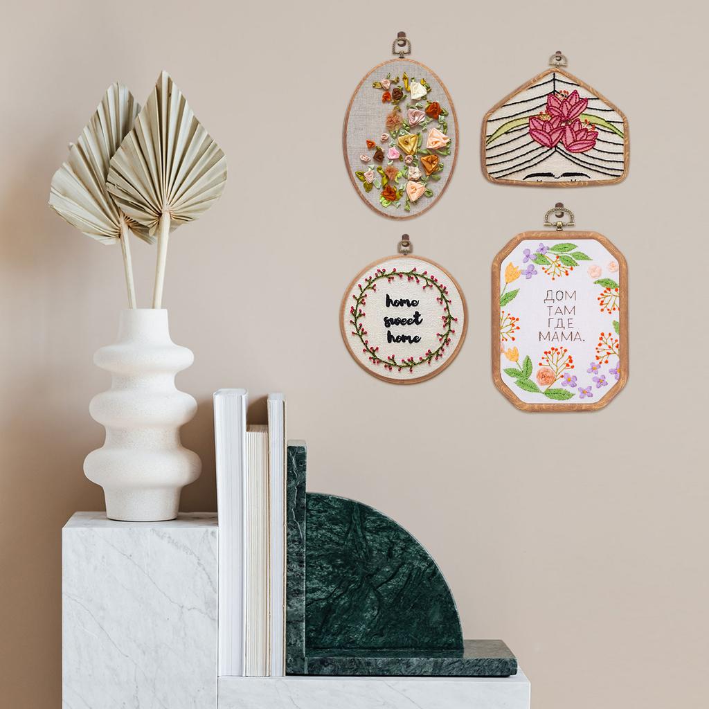 Uxcell 4/6/12pcs Imitated Wood Embroidery Hoops Ring Frame Round Cross Stitch Hoop for DIY Embroidery Art Craft Sewing Decor