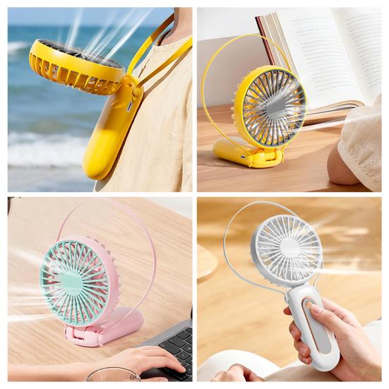 Handheld Fan with Folding Handle 6 Speed Strong Wind Hanging Neck Fan Portable Travel Outdoor Summer Small Personal Desk Fan