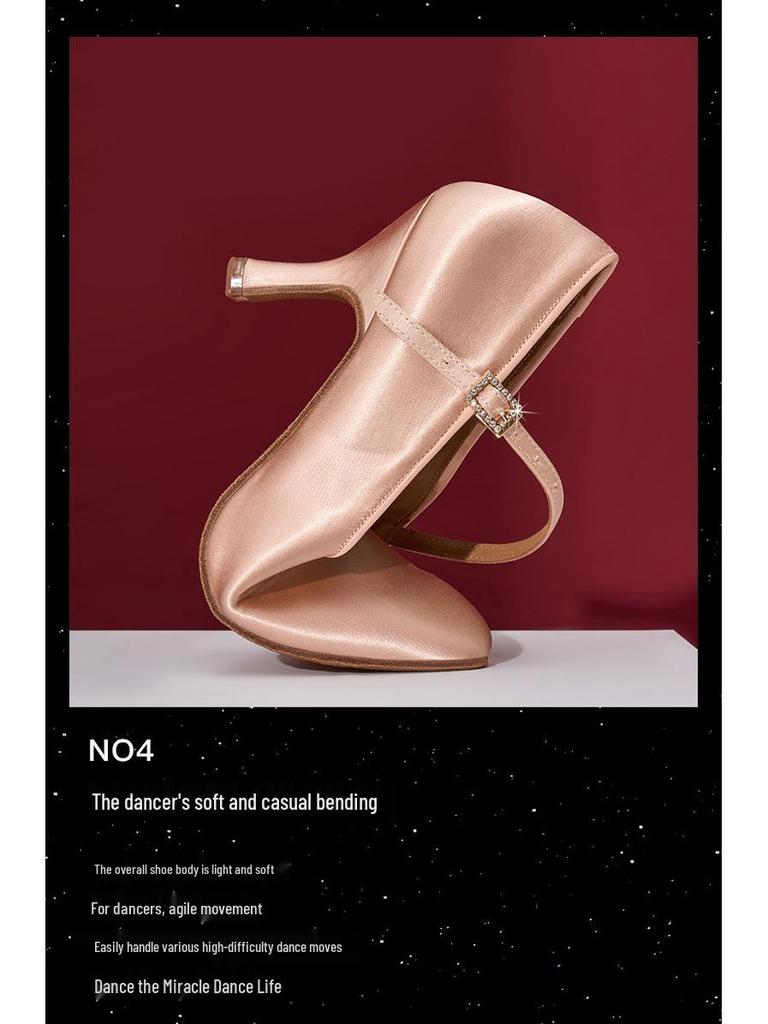 Scarpe Professionali da Ballo per Donna con Tacco Medio-Alto e Suola Morbida per Tango & Valzer