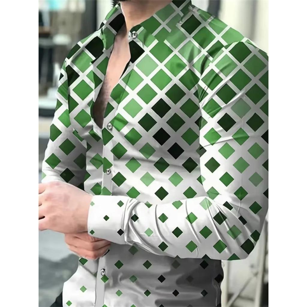 Men Clothes Fashion Long Sleeve 3D Digital Print Shirt
