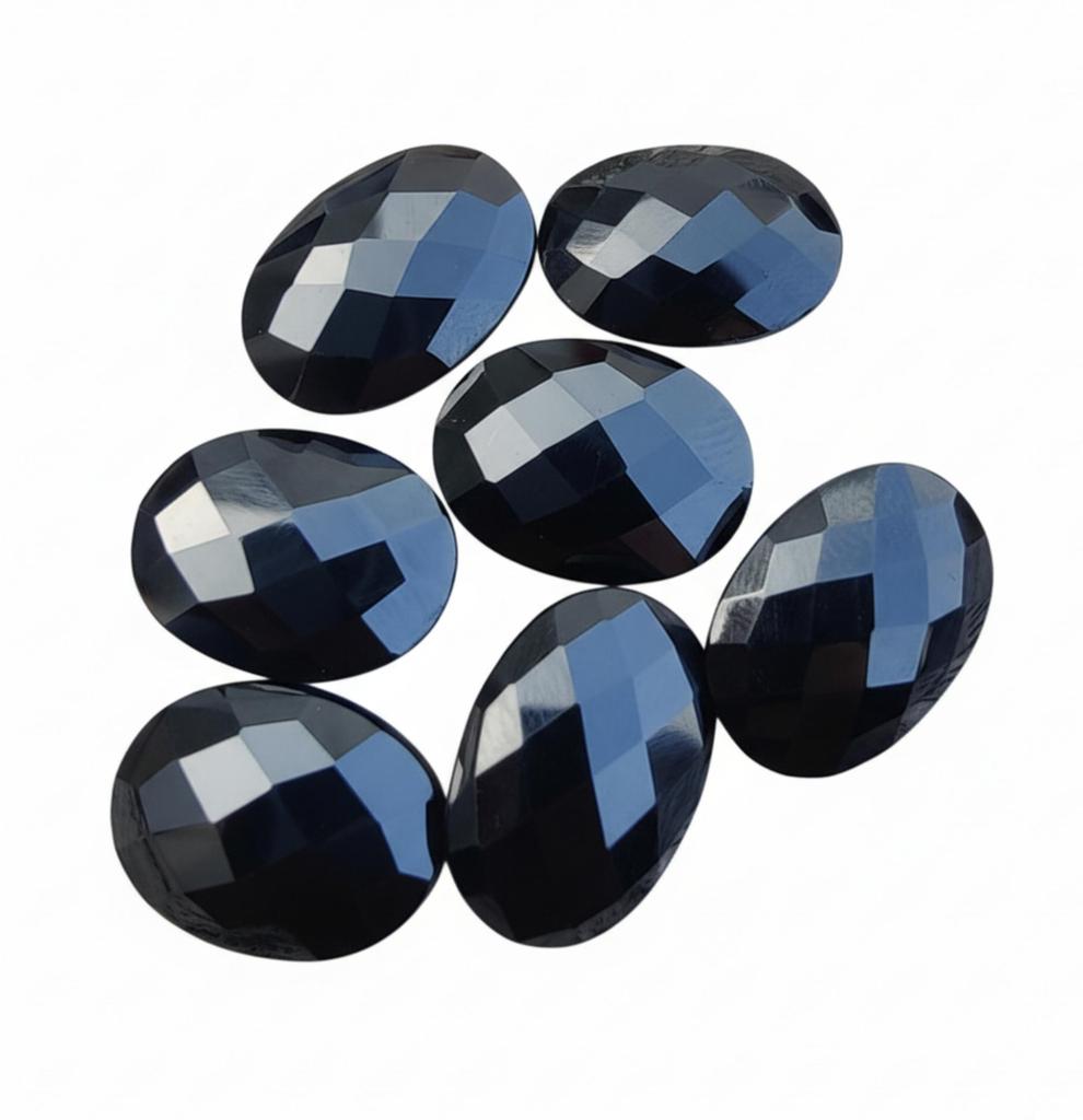 Natural Black Onyx Oval Gemstones - Faceted Flat Back Cabochons