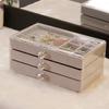 Jewelry Storage Box with 3 Layers Large Capacity Rounded Corners Velvet Interior Earrings Rings Organizer Storage Case