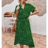 Summer polka dot printed short-sleeved mid-length dress women's fashion all-match elegant temperament