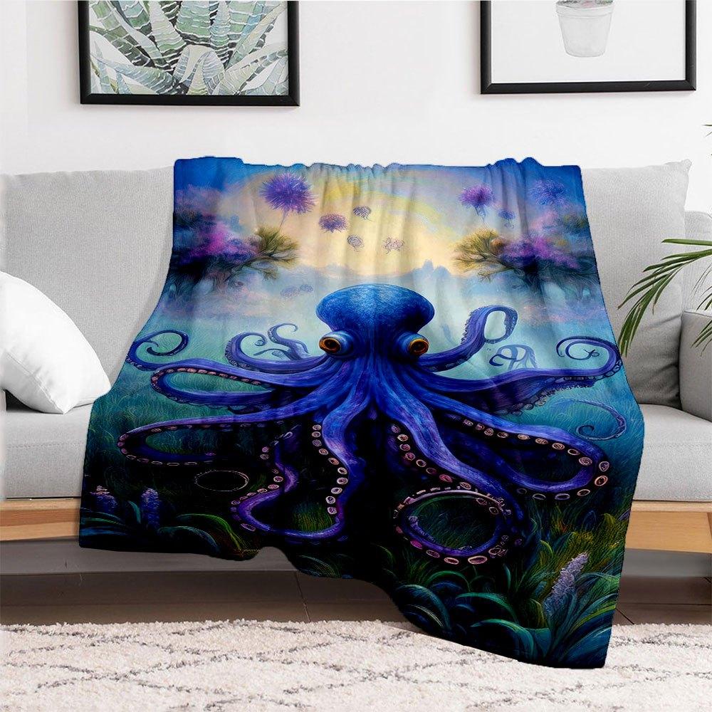 "Oceanic Majesty: The Enchanting Octopus Wall Art"Blanket Flannel Throw Blanket for Sofa, Bed, Travel, Camping, Office, Couch, Chair, And Be