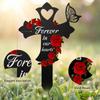Memorial Cross Stake with Butterfly Heart and Rose Floral Print for Outdoor Garden Grave Decoration
