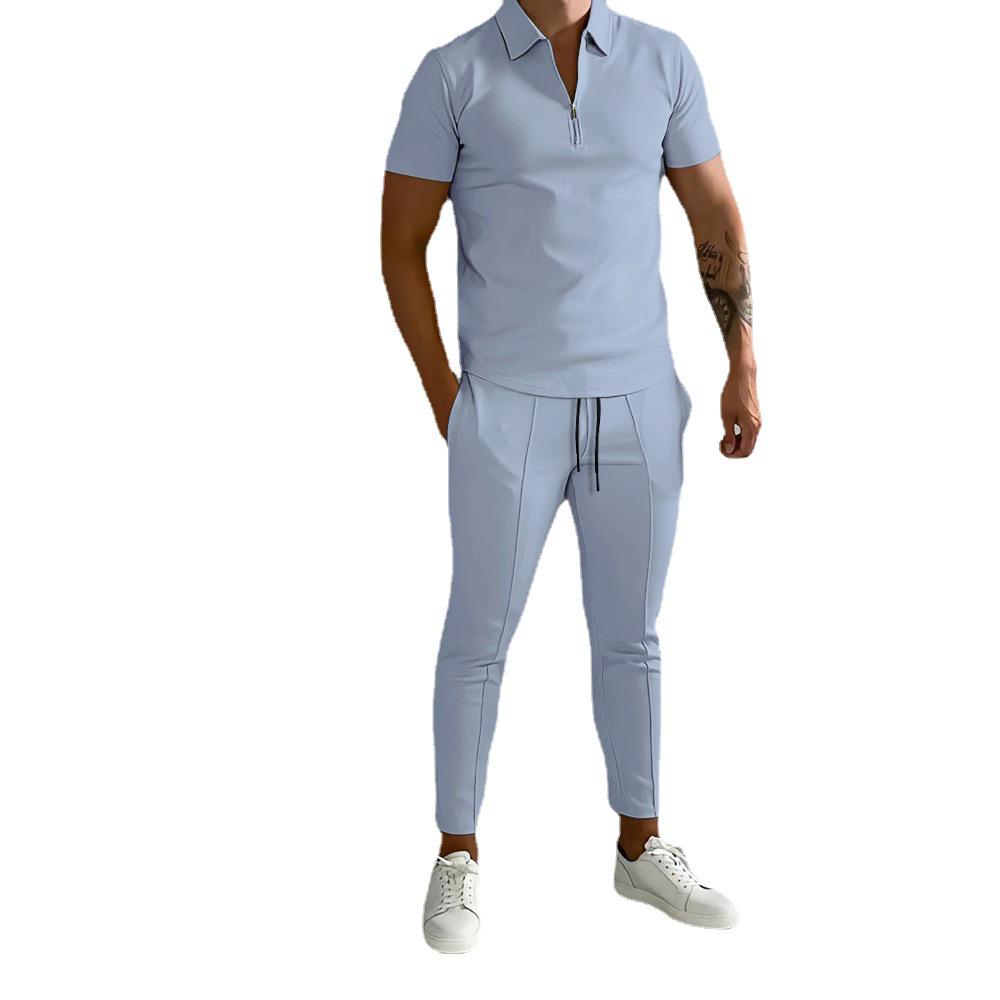 2025 Summer Slim Fit Men's Suit: Short Sleeve, Long Pants Casual Sports Set
