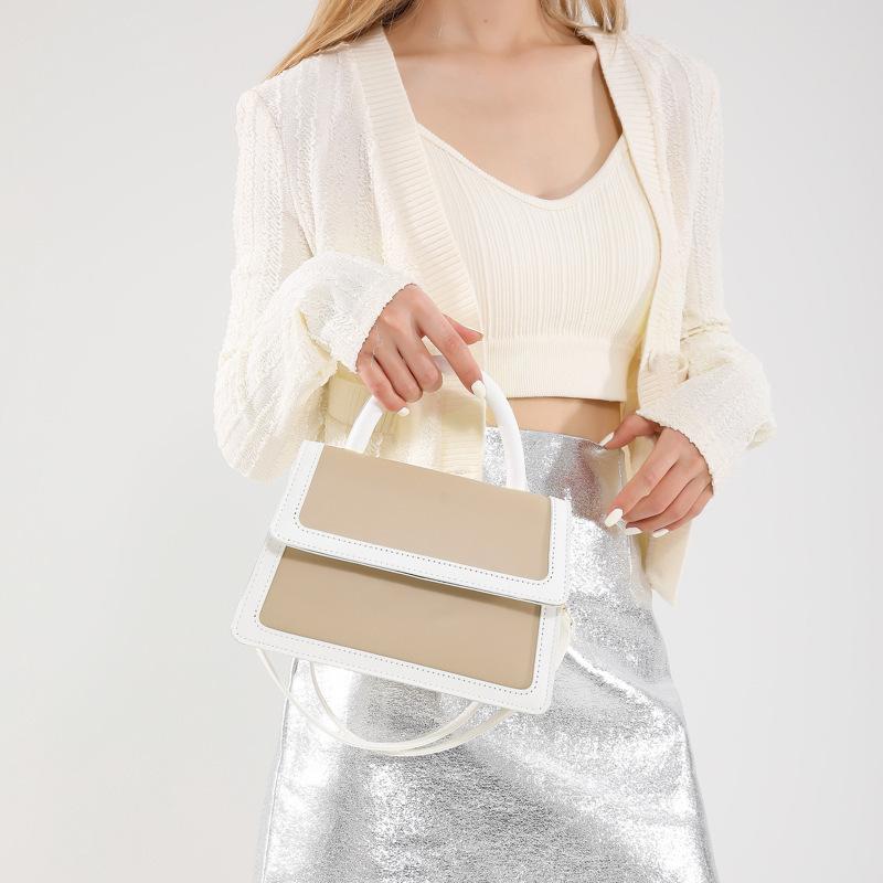 Splicing color clamshell type casual summer new simple Korean version fashionable foreign style women's hand carry shoulder small square bag soft