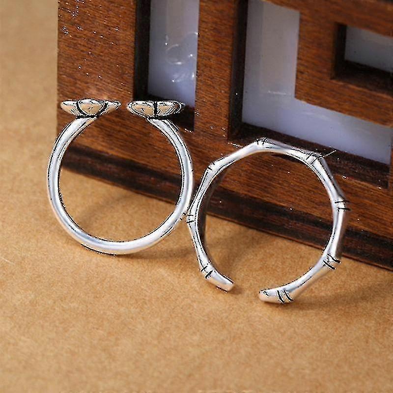 Gothic Antique Silver Color Adjustable Open Size Plum Flower And Bamboo Rings For Women
