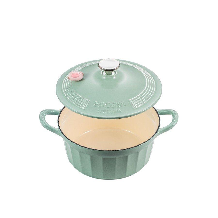 Buydeem enamelled cast iron pot 3.9l, model cp551, cozy greenish color