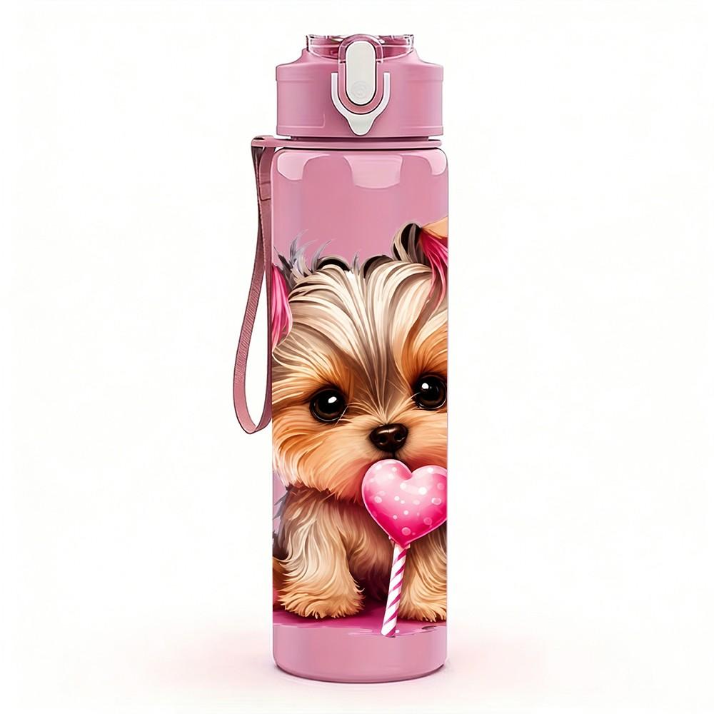1PC Lovely Yorkshire Dog 750ml Color Plastic Sports Water Bottle Leakproof Flip Straw Lid Suitable for Sports Office Home Use