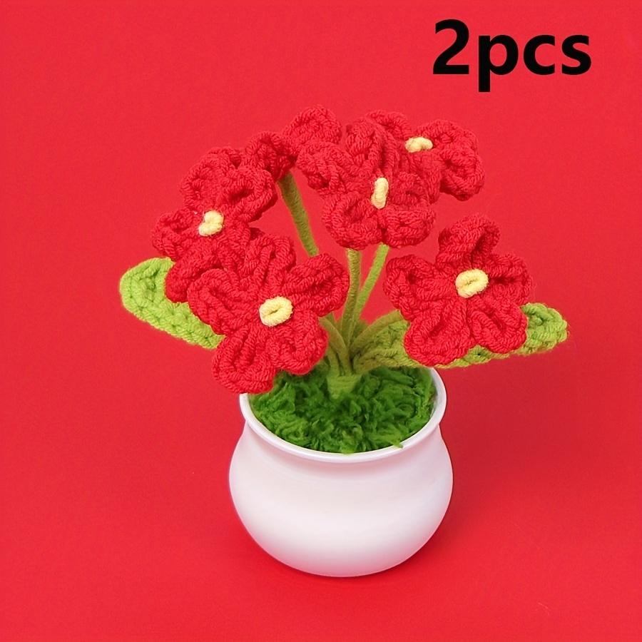 2pcs Handmade Crochet Fabric Daisy Flowers White & Pink Pots, Artificial Plants for Home Decor, Crochet Flowers, Gift for Special Occasions