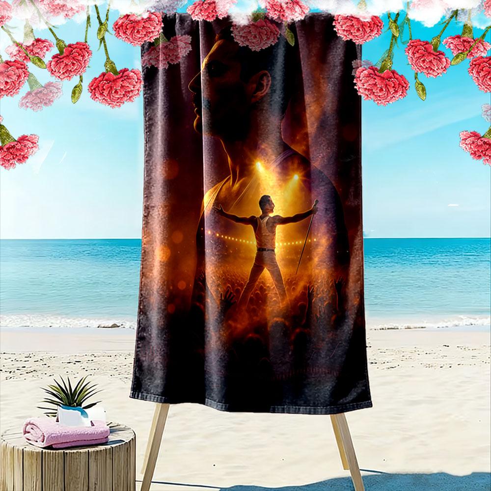 "Iconic Singer on Stage with Spotlight" Patterned beach towel quick dry perfect for travel outdoor sports jogging the beach and swimming