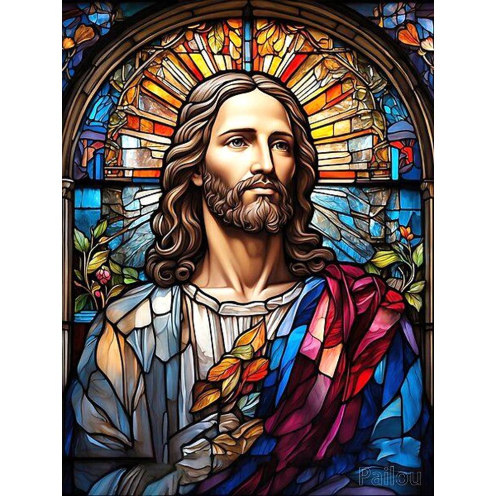 Jezus Chrystus Sztuka Witrażowa DIY 5D Malowanie Diamentowe Religijny Święty Krzyż i Maryja Dziewica Mozaika Haft Krzyżykowy Prezent Wystrój Domu