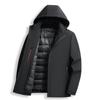 Men's Winter Hooded Jacket with Detachable Goose Down Liner - Warm Casual Outerwear for Middle-aged Dads