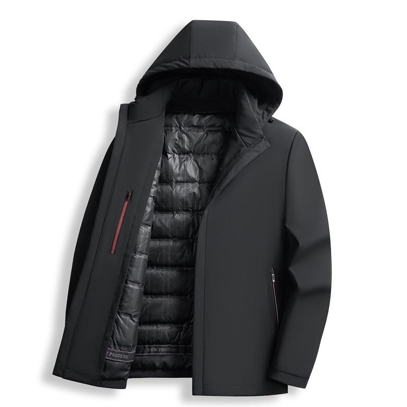 Men's Winter Hooded Jacket with Detachable Goose Down Liner - Warm Casual Outerwear for Middle-aged Dads