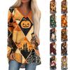 Women's Long Sleeve V-Neck Tunic T-Shirt with Halloween Print for Casual Fall Outings