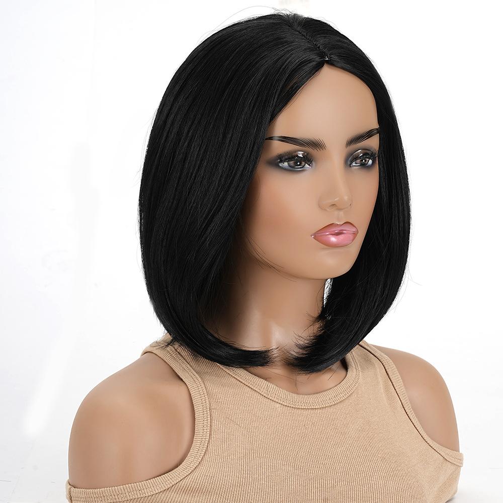 Women Synthetic Short Straight Wig BOBO Natural Black Hair Daily Cosplay Party Use Heat Resistant Fibre Wig