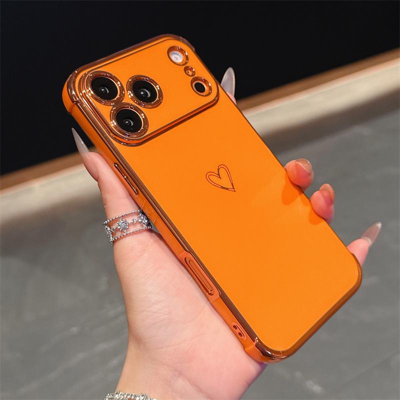 Luxury Plating Love Heart Phone Case For Apple iPhone 17 16 15 14 Plus 13 12 Mini Pro Max Air With Camera Lens Proteciton Cover