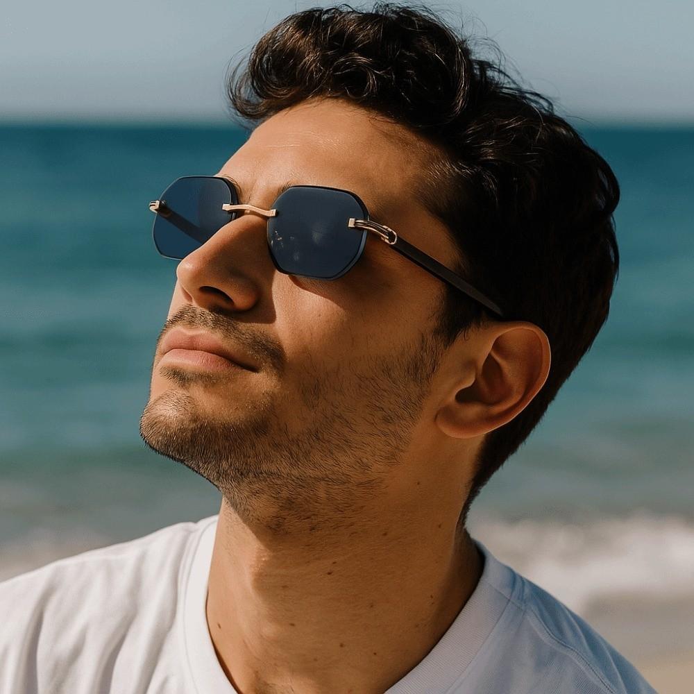 Wood-grain Glasses Temple Frameless Sunglasses Multicolor Men UV400 Eyewear  Unisex