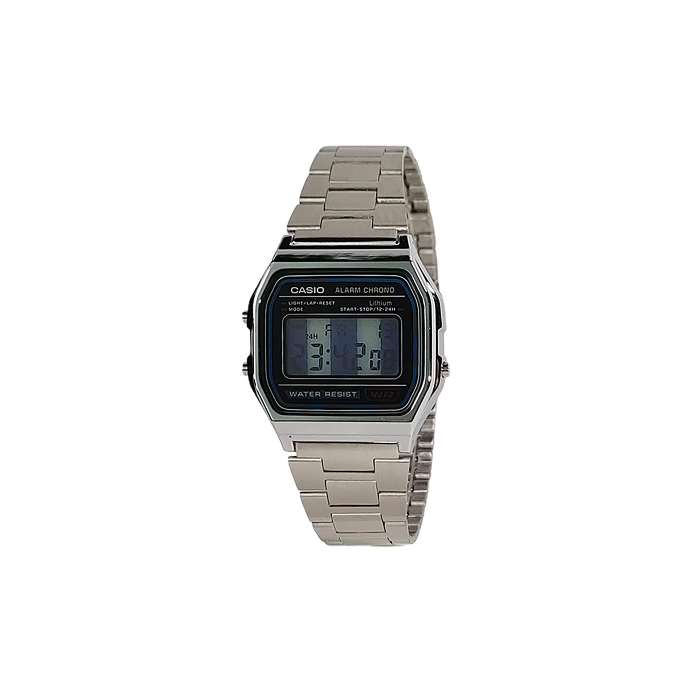 

CASIO Custom Collection Quartz Movement Stainless Steel Strap Watch Unisex Black Dial A158WA-1(Watch1100--) Silver Strap