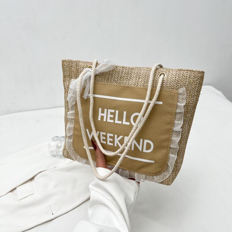

Spring and summer new straw woven shoulder bag fashion tote bag versatile texture trend contrasting color handbag