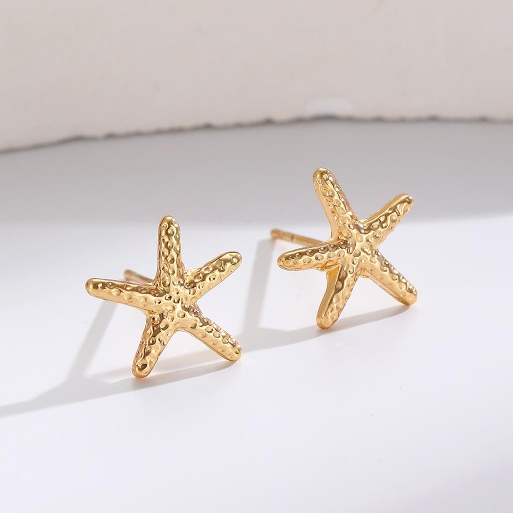 Mini Textured Starfish Stud Earrings Delicate Ocean Inspired Studs for Women