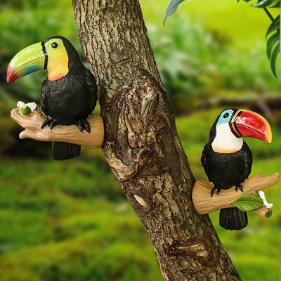 2Pcs Parrot Tree Hugger Yard Art Decor Garden Statue Crafts Creative Decorative Figurine