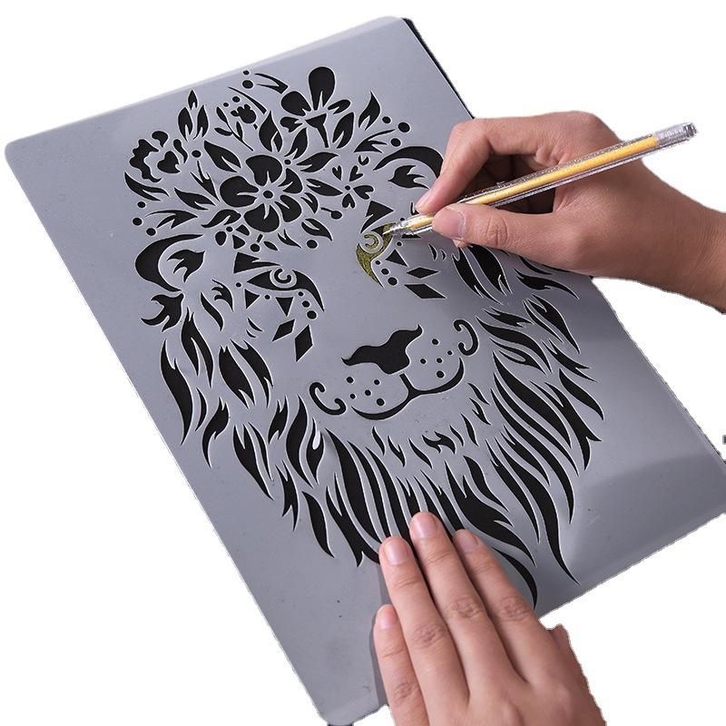 DIY Tiermotiv Schablonen Malvorlage Spitzenlineal Personalisierte Kratzzeichnung für Kartenherstellung Dekoration Schulbedarf