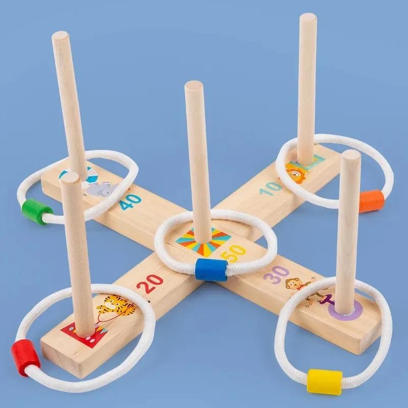 1 Set Wooden Ferrule Game Puzzle Toy Ring Toss Montessori Toys Throwing Ring Ferrule Game For Family Children Educational Toy