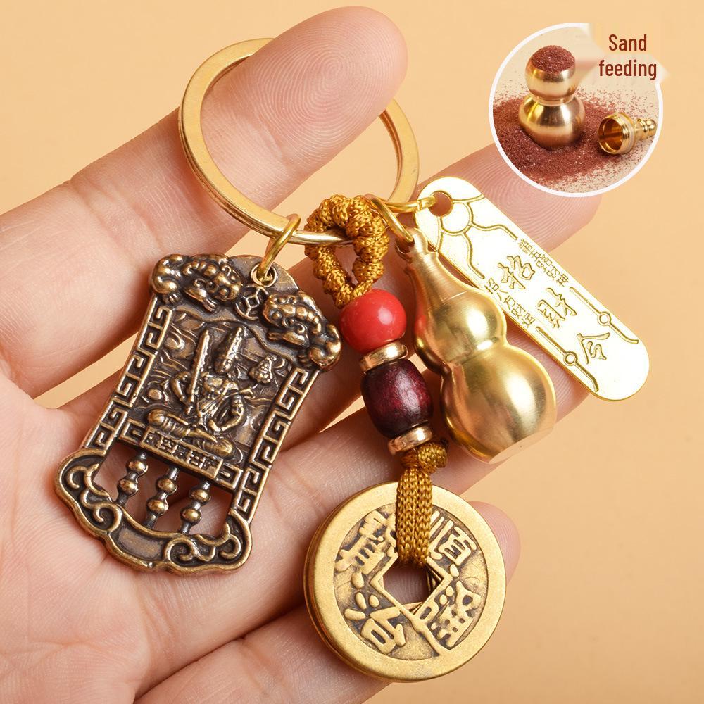 Zodiac Guardian God Abacus Keychain with Five Emperors Coins & Wealth Amulet