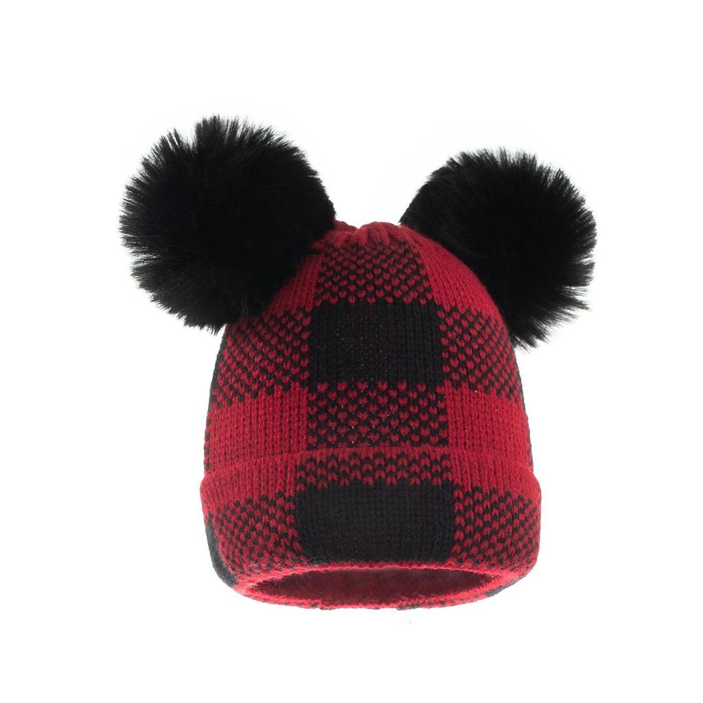 New spot autumn and winter hairball parent-child knitted hat, plaid mother baby Christmas warm hat