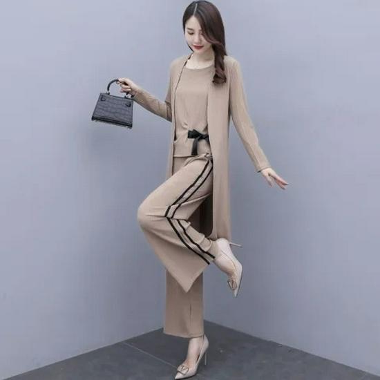 2023 Women's Fashion Three-Piece Set: Wide-Leg Pants, Temperament Coat & Casual Crop Top