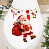 Festive Bathroom Wall Mural Cartoon Santa Claus Toilet Seat Sticker, Waterproof PVC Christmas & Colorful Removable Window Decals Lights Decal,
