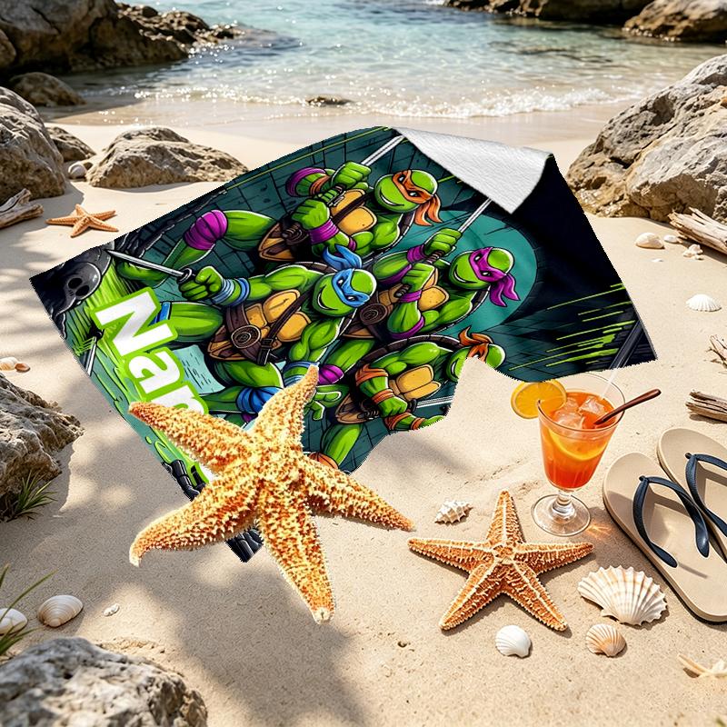 Custom Name Personalized Teenage Mutant Ninja Turtles Print Beach Towel, for Trip Camping Beach Party Home Decor, Birthday Gift for Family & Friends
